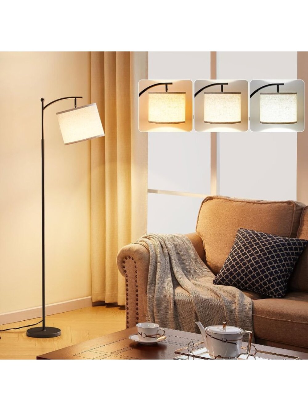 New 60" Modern Floor Lamp with Beige Shade, 9W LED Bulb